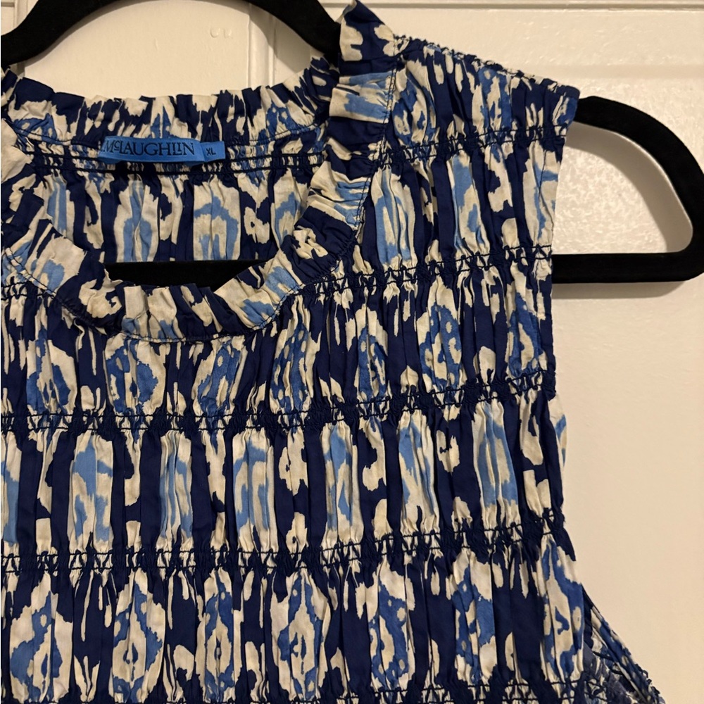 J. McLaughlin Navy and White Ruffled Dress - Size XL